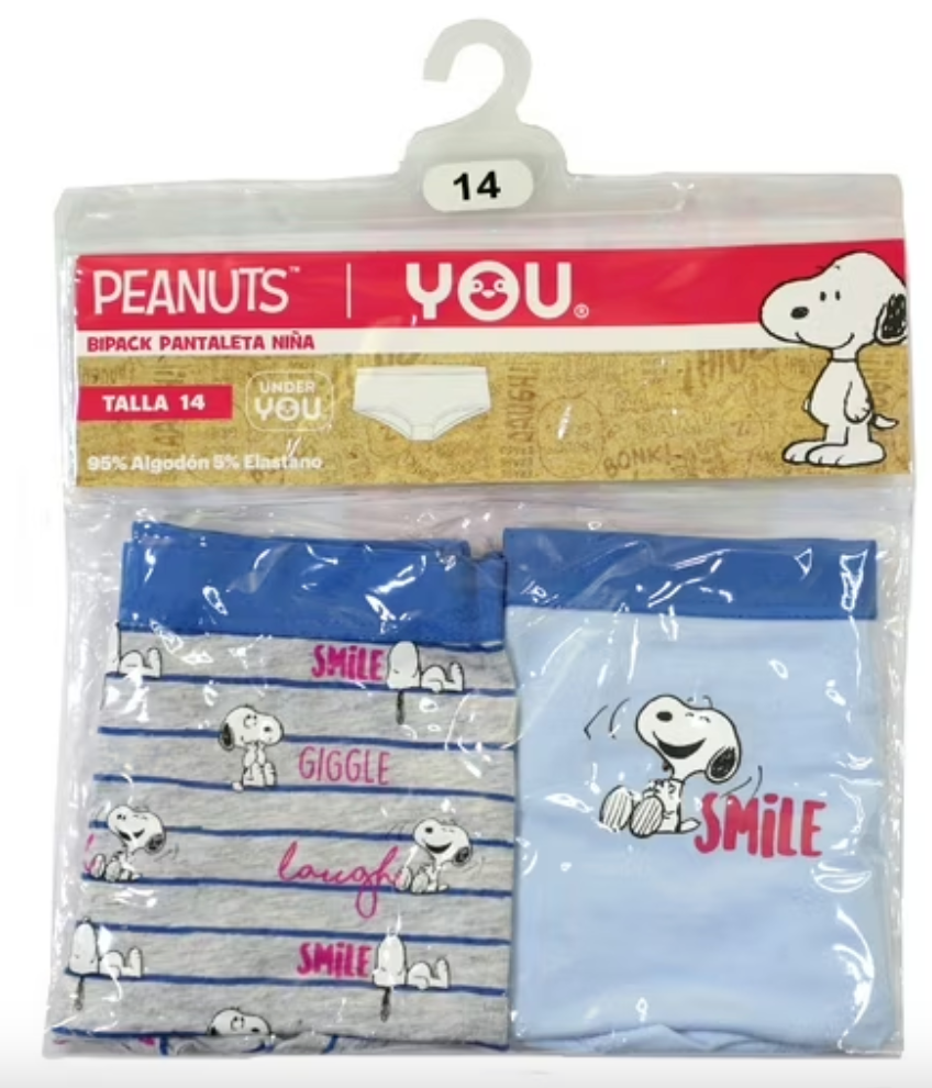 Bipack Pantaleta Snoopy - Talla 14